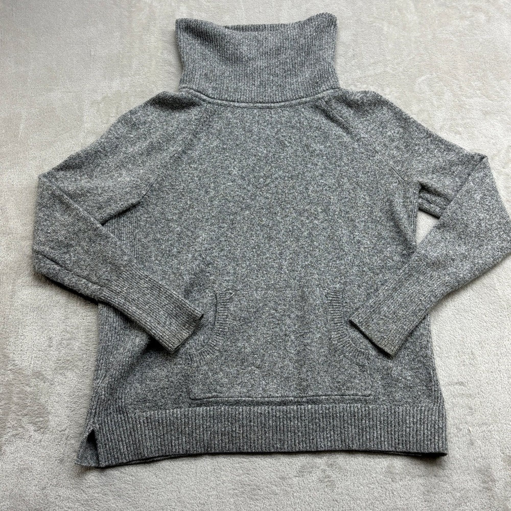 LOFT Turtleneck Sweater Women S Gray Kangaroo Pocket Raglan Knit Hygge Cozycore
